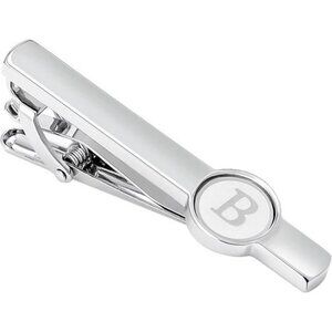 Silver letter tie clip stainless steel 2.1 inch A to Z initials gift box